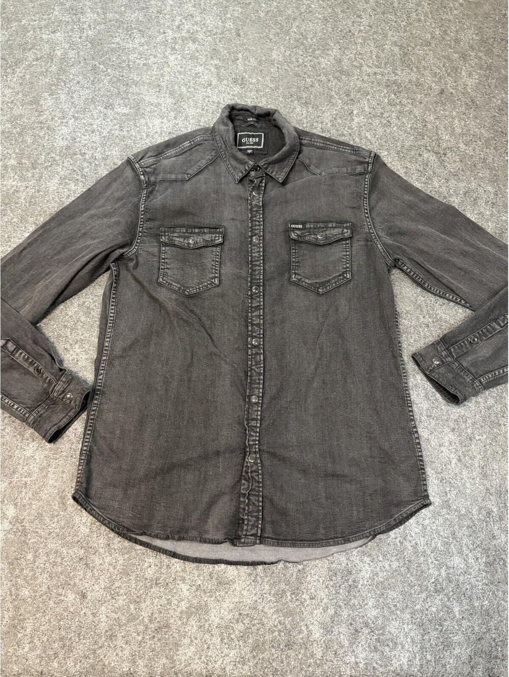 Guess Slim Fit Black Denim Snap Front Western Shirt Men’s Large